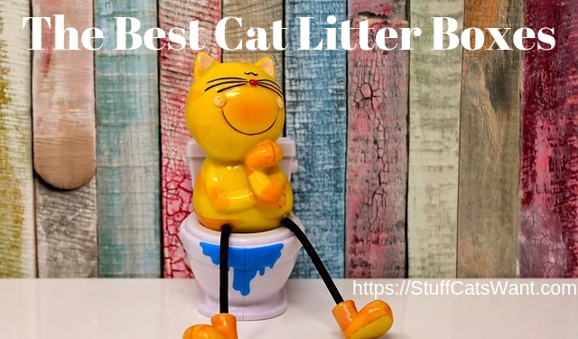 a stick figure cat on a toilet with text that says the est cat litter boxes